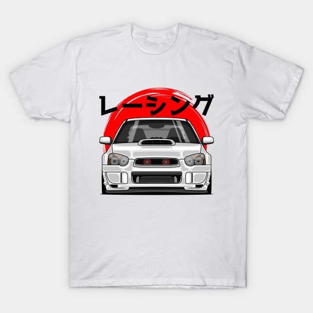 White Impreza WRX STI Blobeye T-Shirt by GoldenTuners